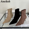 Aneikeh Autumn Winter Pointed Toe Ankle Boots Designer Vintage Thin Low Heel Women Shoes Short Modern Botas Zapatos De Mujer.