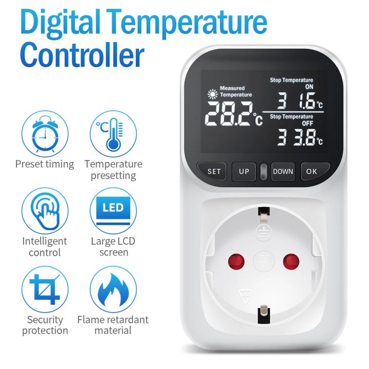 Digital Temperature Controller Socket Thermostat EU Plug 220V With ...
