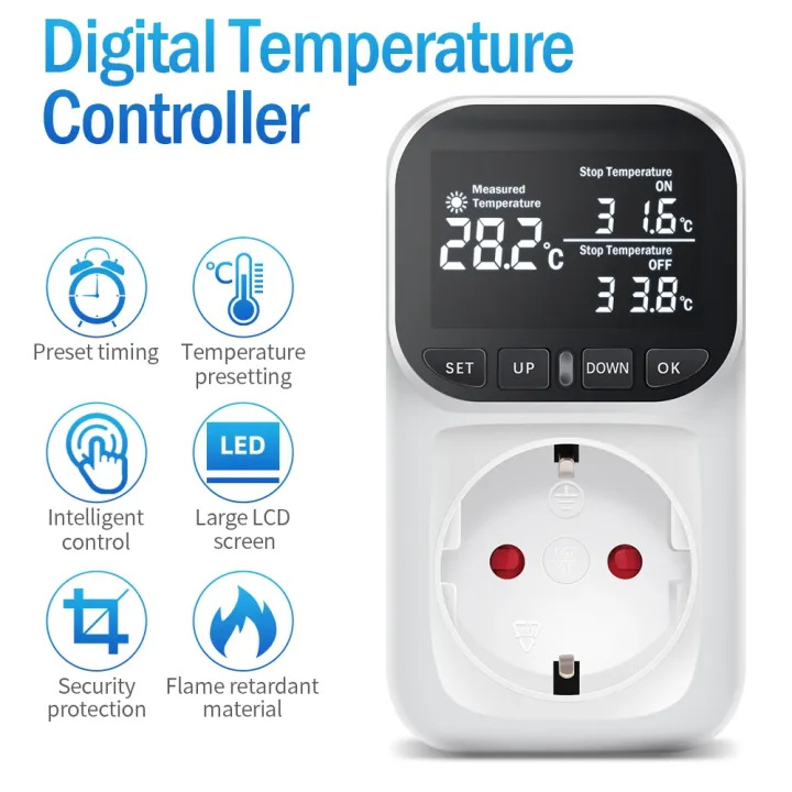 Digital Temperature Controller Socket Thermostat EU Plug 220V With ...