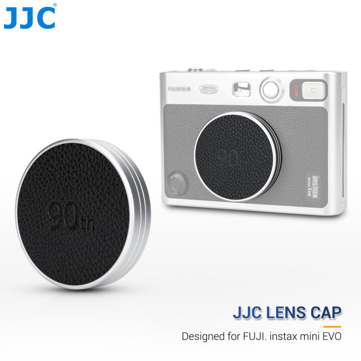 JJC Retro Leather Lens Cap for Instax Mini EVO Aluminum Anti-Dust Cap Cover for Fuji Mini Evo Lens Protection Cover