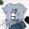 Women Tshirt Panda Lovely Trend Fashion Shirt Panda I Came I Saw Cartoon Female Graphic Sleeved Harajuku Streetwear Tops Tees. 
