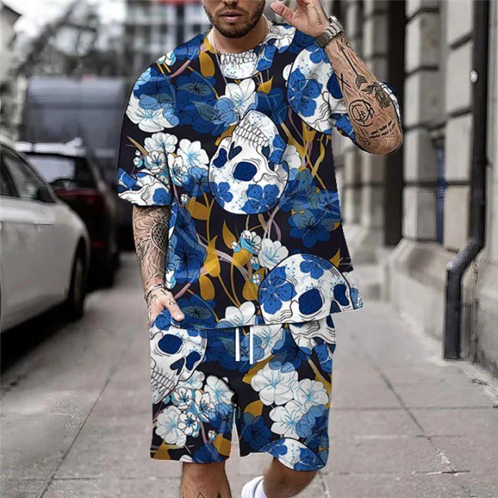 Summer%20New%20Casual%20Men's%20Skull%20Print%20T-Shirt%20Set%20Fashion%20Streetwear%20Tees%20Loose%20Oversized%20Breathable%20Soft%20Short%20Sleeves%20And%20Shorts%20-%20Image%204