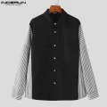 Handsome Men's Clothing Tops INCERUN 2024 Striped Patchwork Design Shirt Casual City Walk Comfortable Long Sleeved Blouse S-5XL. 