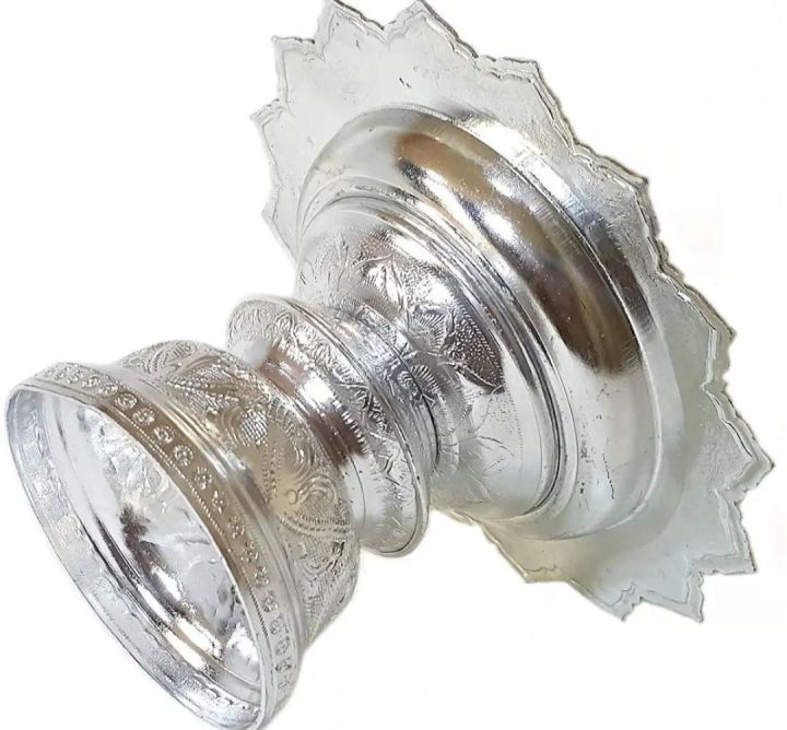24%20Cm.%20Thai%20Sliver%20Coated%20Aluminum%20Traditional%20Tray%20With%20Pedestal%20For%20Worship%20(Tika%20Thali)%20-%20Image%202