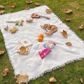 Bohemian Style Outdoor Picnic Mat with Tassel Camping Blanket T-Grid Tablecloth for Festival Parties Decor Spring Outdoor Picnic. 