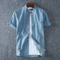 Men's Blue Denim Shirts Short Sleeve Jean Shirts New Summer High Quality Men Cotton Light Blue Denim Shirts Plus size L-8XL. 