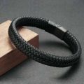 Black PU Leather Magnetic Bracelet Men's Mature and Stable and Elegant Giving Men The Best Gift for Men. 
