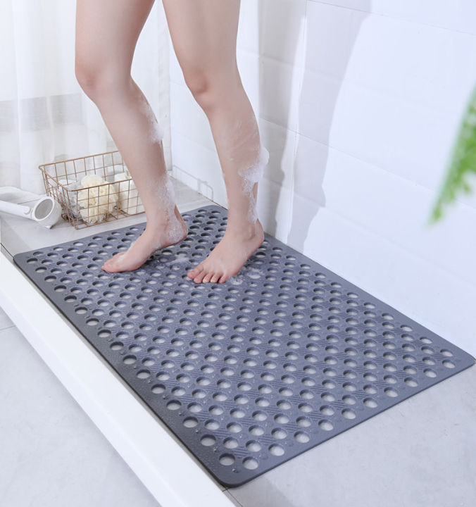 1pc Bathroom Non-Slip Mat With Suction Cup, 43x75cm Bath Rug, Shower Mat Round Hole Design, Bathroom Massage Ring, Quick Drain