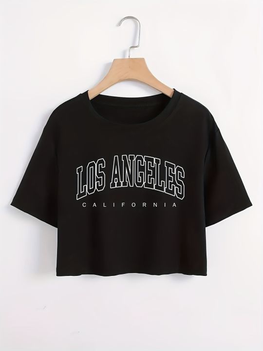 Letter%20Graphic%20Casual%20Crop%20Short%20Sleeve%20T-shirt%20Round%20Neck%20Running%20Sports%20Tee%20Women's%20Activewear%20-%20Image%202