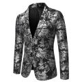 Men's Slim Fit Print Blazer Jacket 2025 Fashion Handsome Business Casual Silver Stage Show Suit Small Menswear. 