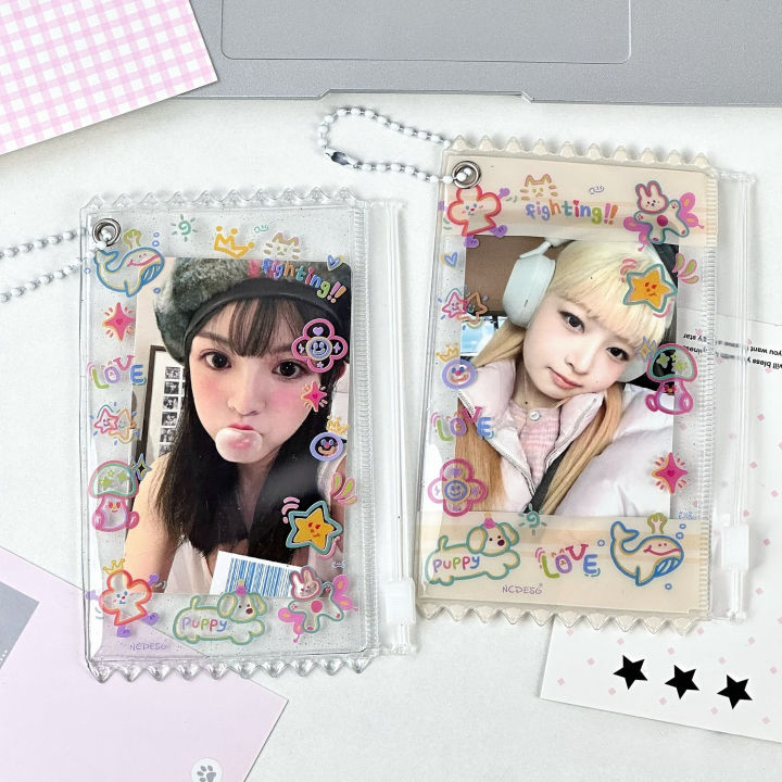 2pcs Dopamine Cute Graffiti Photocard Zipper PVC Case Polaroid  Photo Card Holder