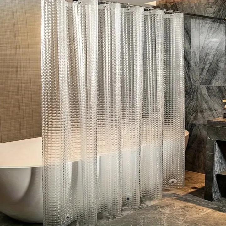 1pc Waterproof Clear Crystal Shower Curtain with Plastic Hooks, Transparent Bath Curtain for Bathroom Window Door Bath Decor