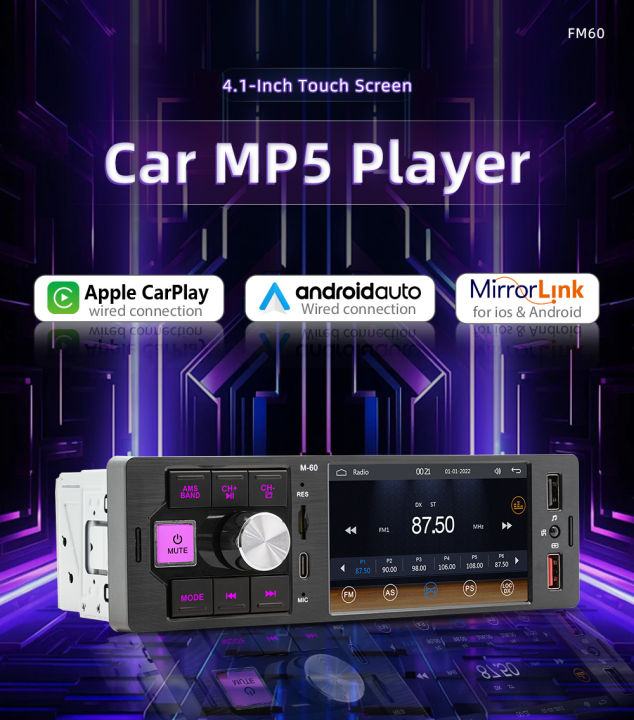 Car%20Radio%20Player%201Din%204%20"CarPlay%20Android%20Auto%20Mirror%20Car%20Media%20Player%20Touch%20Screen%20Bluetooth%20TF%20AUX%20USB%20TypeC%20Charging%20FM60%20-%20Image%202