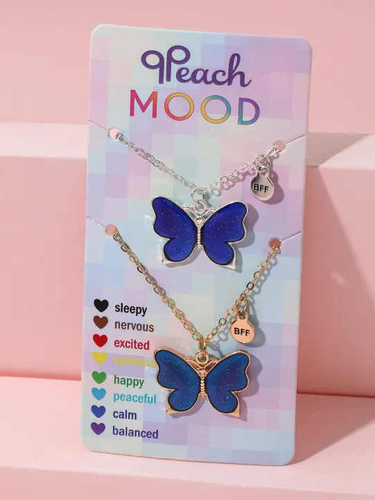 2Pcs/Set%20Cartoon%20Cat%20Butterfly%20Turtle%20Temperature-Sensitive%20Color%20Changing%20Pendants%20Girl%20Children's%20Friendship%20%20Necklace%20-%20Image%203
