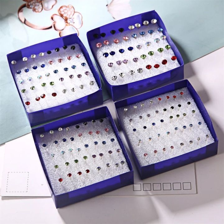 40 PCs Set Ear Studs With Stoppers in White and Multicolor Ear Hoops Earrings Rings Ear hooks 1mm and 2mm Ear Tops Plastic Body Single Stone Ear Stud for Women and Girls