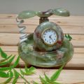 Multi Green Onyx Antique Telephone Set with Clock Decorative Home Accent. 
