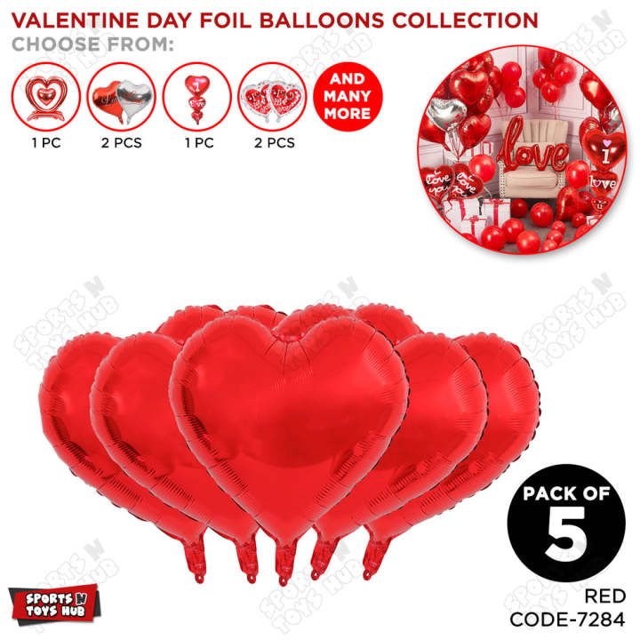 18 Inch Heart Shape Foil Balloon Set Collection - 5 Pcs
