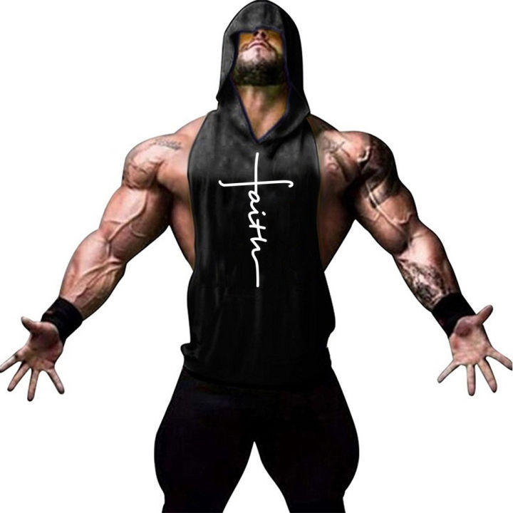 Muscle men's sports vest fitness top sleeveless vest men's fitness running sports casual comfortable refreshing hooded vest