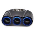 3 USB Port 3 Way 3.1A Blue Led Car Cigarettes Lighter Socket Splitter Hub Power Adapter 12V-24V. 