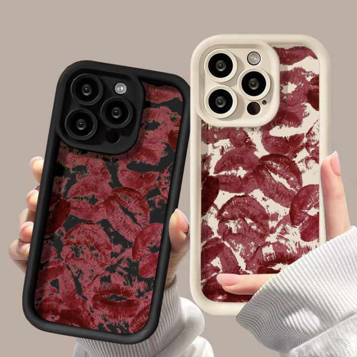 Red Lip Phone Cases For iPhone 15 Pro Max Case iPhone 11 13 12 14 Pro 7 8 Plus SE XS Max X XR Liquid Silicone Shockproof Cover