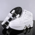 Boys Girls Rage Shoes Four Wheel Student Edition Kids Roller Skating Shoes with Retractable Wheels Adult Walking Skating Shoe. 