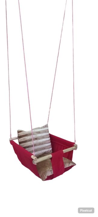 Baby Swing set with comfortable Soft Backrest Cushion, Secure Wooden Hanging Hand made Swing Seat Chair for infants