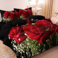 3pcs Romantic Red Rose Print Duvet Cover Bedding Set - Includes 1 Duvet Cover & 2 Pillowcases Perfect For All Seasons. 