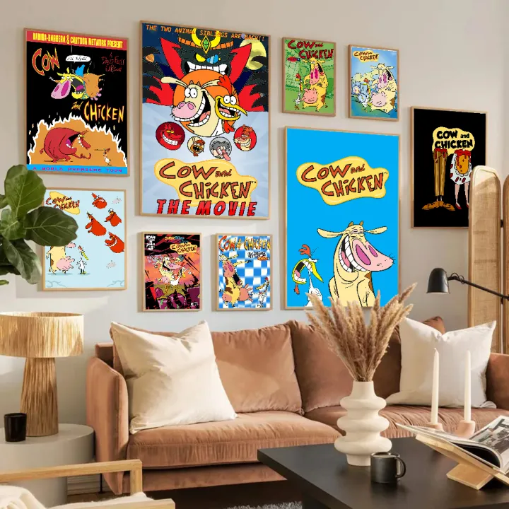 Cartoon Cow and Chicken Whitepaper Poster HD Quality Poster Wall Art Painting Study Room Wall Decor