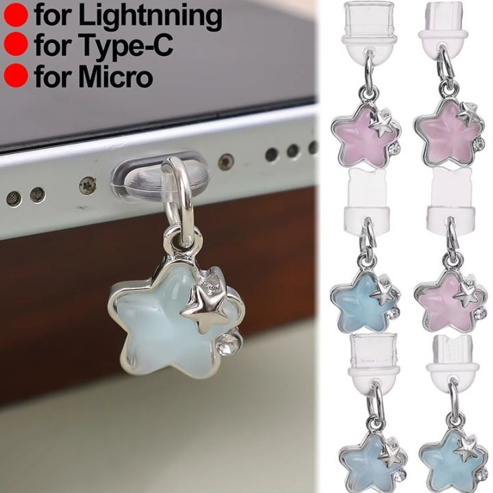 Cute Luxury Diamond Star Phone Dust Plug Accessories Decoration Hanging ...