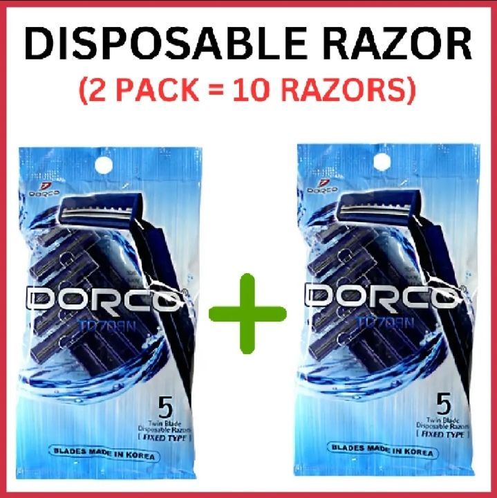 Original Dorco (Pack of 2) Twin Blade 10pcs Fixed Type Disposable Razor - Korean Blade
