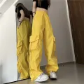 Hip Hop Cargo Pants Women Jazz Black Big Pockets Streetwear Trousers High Waisted Solid Fashion Harajuku Y2K Wide-Legged Pants. 