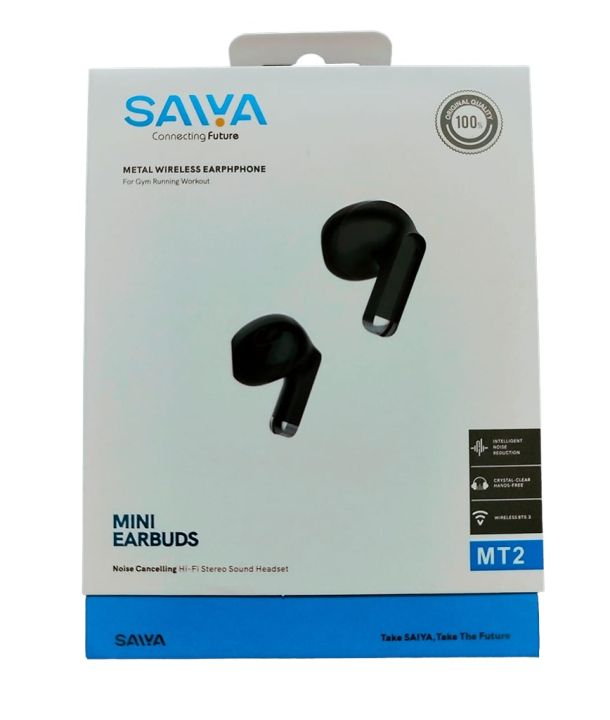 Original SAIYA Metal Wireless Earphones / Earbuds MT2 For Gym Running Workout Mini Earbuds 5.3V Truly Wireless - Black