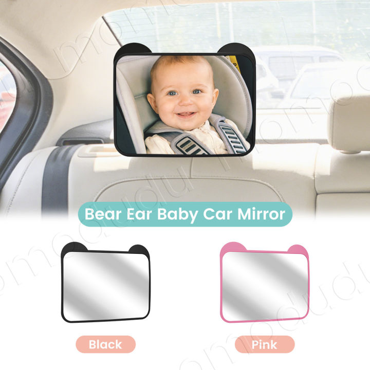 Adjustable Wide Car Rear Seat View Mirror with Bear Ear Baby/Child Seat Car Safety Mirror Monitor Headrest