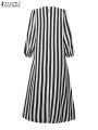 ZANZEA 2025 Fashion Autumn Stripe Dresses Women Elegant Stylish Long Sleeve Party Dress Work Vestidos Muslim Abaya Robe Femme.