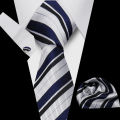 Tie Man Luxury Business Neck Tie For Mens Cufflinks Pocket Square Set 7.5cm Necktie For Wedding Party Shirts Sets White Cravats. 