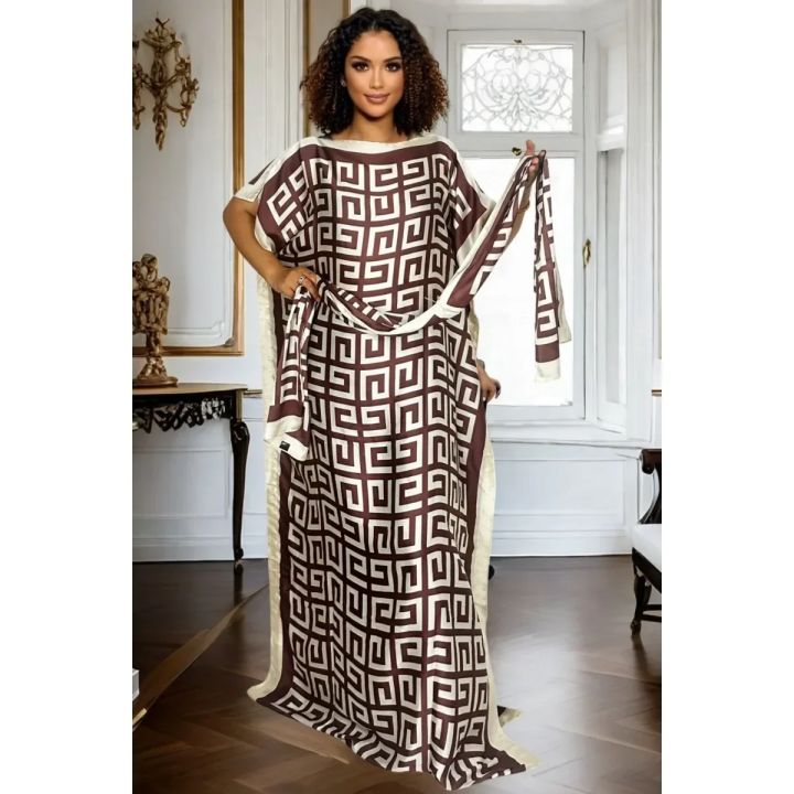 Elegant Oversized Geometric Pattern Cover Shirt with Matching Scarf for All Seasons