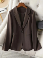Elegant Brown Blazer for Women Single Button Slim Fit Business Commuter Suit Jacket Korean Fashion OL Style New Spring/Autumn. 