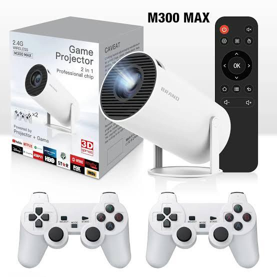 Game Projector M300 Max + 2 Wireless Controllers, Proyector Consola De Juegos, Portable Mini Projector with Wifi and Bluetooth, 4k HD Auto Keystone Mini Game Video Projector