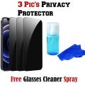 1-5 Pic's IP All Models Privacy Screen Protector, IP 11 / 12 / 13 / 14 / 15 / 16 Full Cover Anti-Spy Privacy Tempered Screen Protector, 3 Pieces Privacy Protector With Free Soft Cloth. 