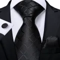 Solid Black Plaid Men's 8cm Polyester Neck Tie Handkerchief Cufflinks Set with Gift Box Tie Clip Birthday Anniversary Gift. 