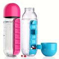 Portable Water Bottle With Built-in Pill Box for Medicines, Vitamins, Perfect for Outdoor, Gym, Fitness, Camping and Traveling. 