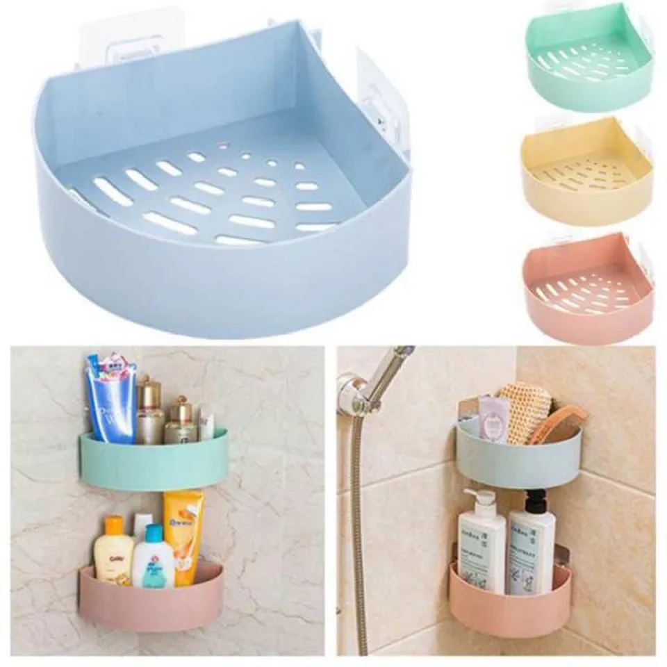 Bathroom Corner Shelf Organizer - Material: ABS+PVC | Colors: Blue, Pink, White