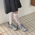 1 pair of spring and summer stacked socks  Korean vertical striped long tube socks  versatile solid color socks. 