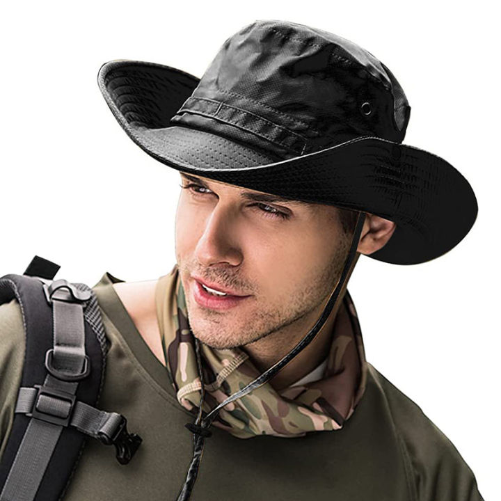 Unisex Sun Hat for Outdoor Fishing Hiking Hunting UV Protection Breathable Foldable Adjustable Chin Strap Wide Brim Boonie Hat