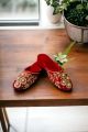 Red Color 100% Hand Made Pure Velvet Chatti Dhukoo | Party Wear Floral Design Bridal Sandals For Women. 