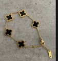 Vintage Black Clover Bracelet With 5 Clover Double Sided Stainless Steel Chain Bracelet. 