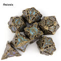 7 Pcs Copper Blue Metal Dice Solid Metal Polyhedral Dice Set Suitable for Role-Playing RPG    Board Game Card Game. 