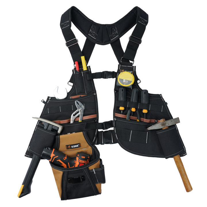 Leather Tool Vest for Men – Adjustable 37-Pocket Work Vest for Electricians, Carpenters, and Construction Workers