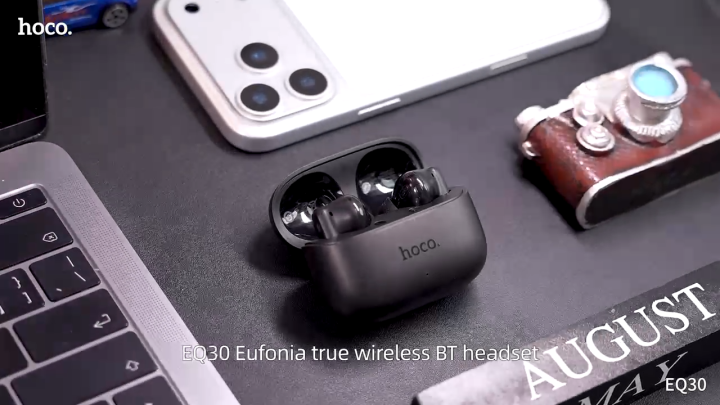 HOCO | EQ30 | TWS Wireless Earbuds | Bluetooth 6.0 (AB5656C) | Up to 7 Hours Playback | 300mAh Case + 40mAh Earbuds | Hall Switch Auto Connect | Semi In-Ear Comfort Fit | Touch Control | Wireless Earphones for Android iPhone