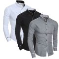 Men's Spring New Solid Color Simple Casual Korean Version Slim Fit Long Sleeve Shirt. 